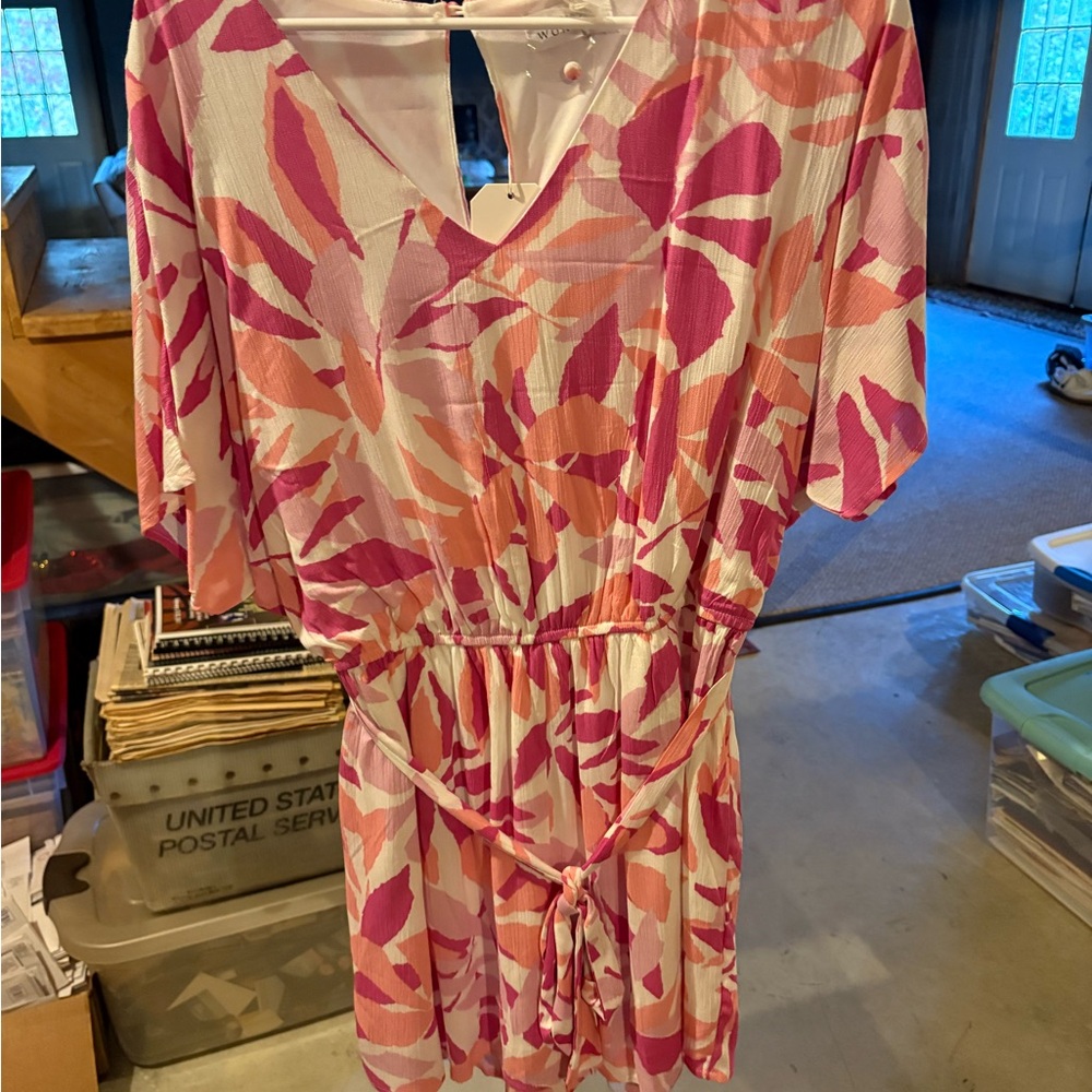 Vibrant V-Neck Floral Mini Dress in Pink and Cream